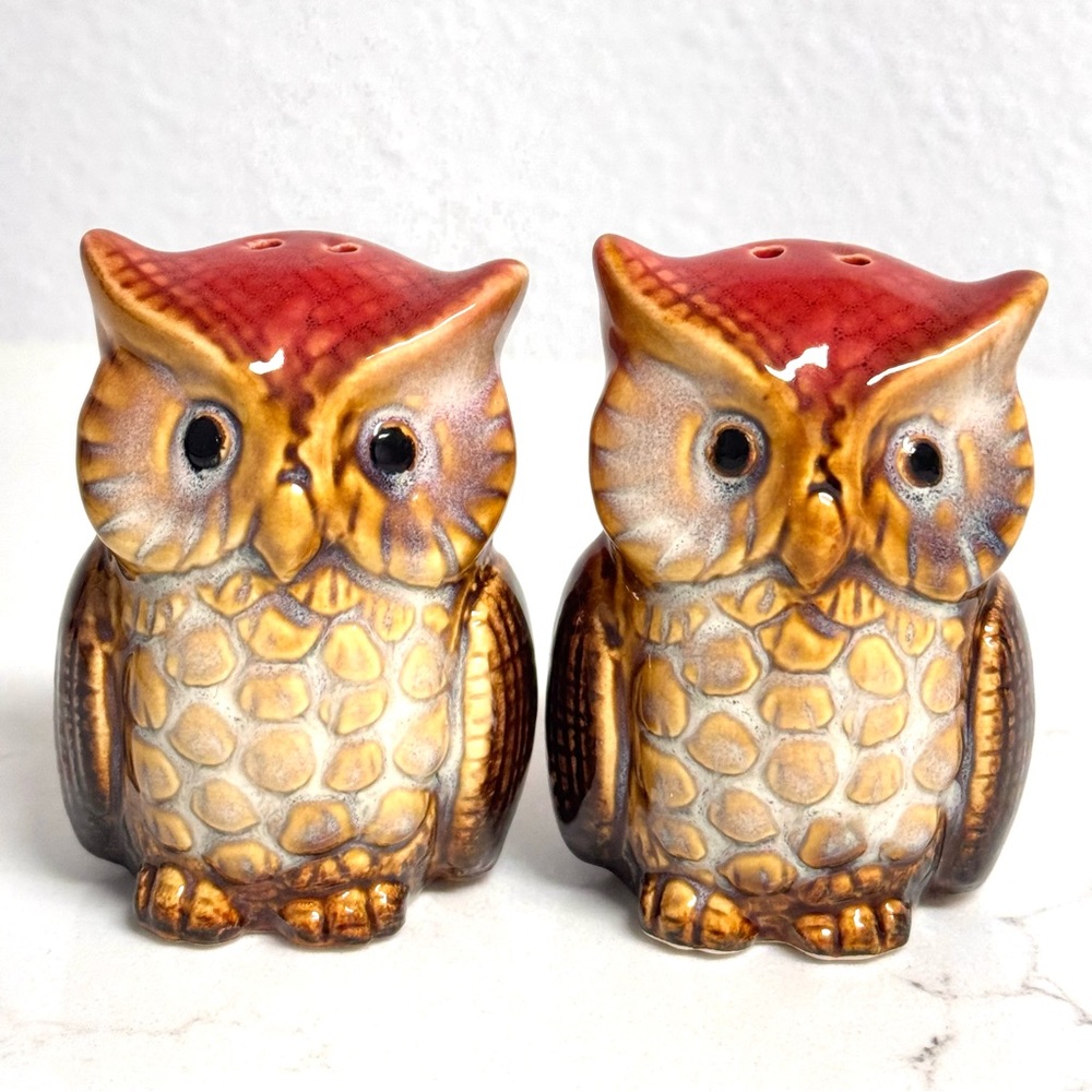 Ceramic Retro 1970s Owl Salt and Pepper Shakers